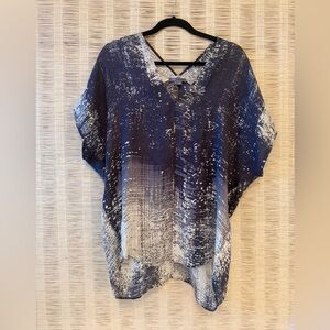 Vince Black, Gray And White Abstract V-Neck Silk Top  Sz M